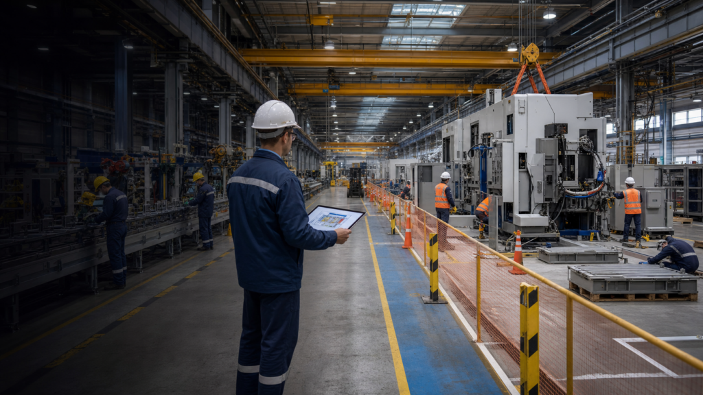 Engineer coordinating a phased equipment installation while production continues in an operating plant.